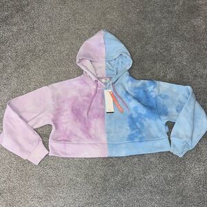 New 🔥import Chelsea Peers crop top hooded hoodie sweatshirt NWT Blue & Pink 🙏
